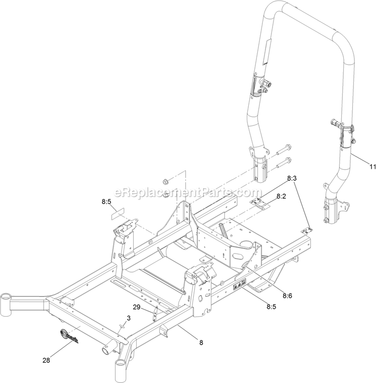 Main Frame Assembly Diagram and Parts List for RAS708GEM603C3 (402082300-404314158)(2018) Exmark Lawn Mower