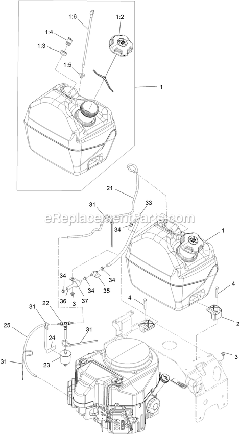 Fuel Assembly Diagram and Parts List for TTS600GKA523E0 (400000000-402082299)(2017) Exmark Lawn Mower