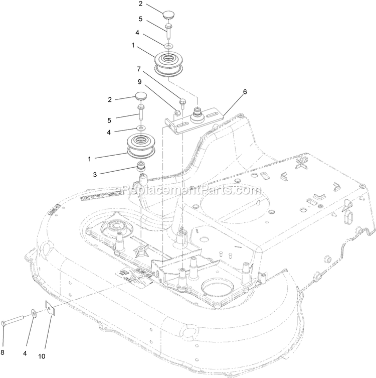 Pulleys And Idler Assembly Diagram and Parts List for ECS180CKA30000 (404314159-406294344)(2019) Exmark Lawn Mower
