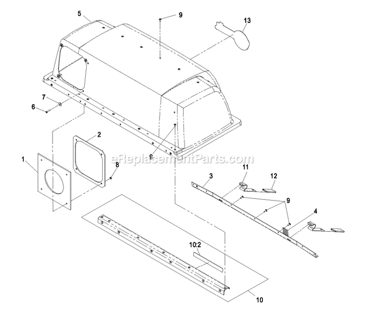 Bagger Hood Assembly Diagram and Parts List for 109-5200 (670000-719999)(2007) Exmark Lawn Tractor Accessories