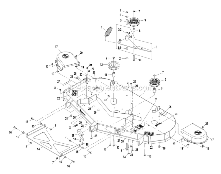 Deck Group (4) Diagram and Parts List for QST20BE422 (790000-849999)(2009) Exmark Lawn Mower