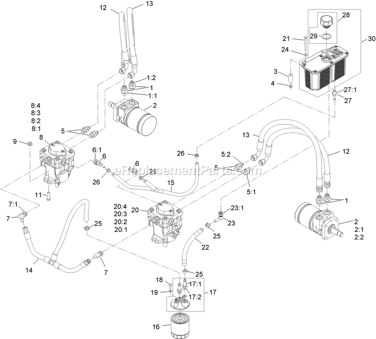 Hydraulic Assembly Diagram and Parts List for TTS600KAE483 (313000000-313999999)(2013) Exmark Lawn Mower