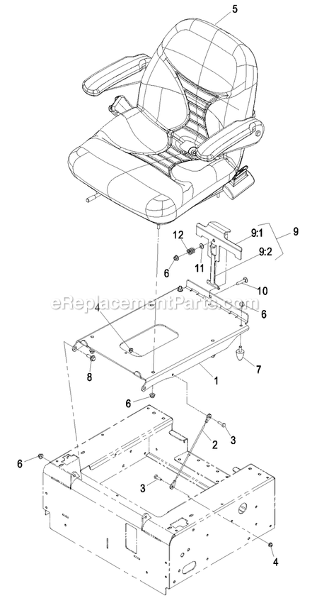 Seat Group Diagram and Parts List for QSP20BV443 (850000-919999)(2010) Exmark Lawn Mower