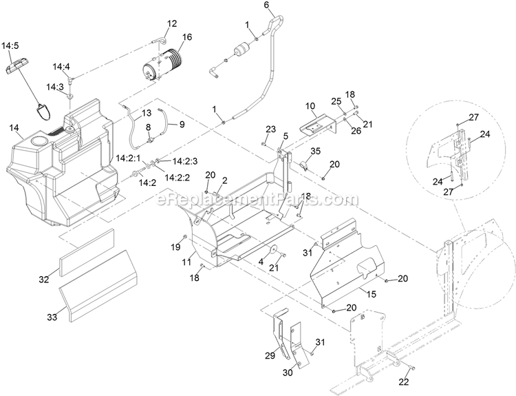 Fuel Tank Assembly Diagram and Parts List for NVS730AKC48000 (400000000-402082299)(2017) Exmark Lawn Mower