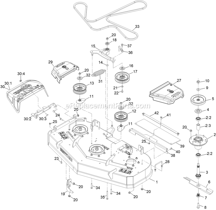 Deck Assembly Diagram and Parts List for STS650AKC48400 (408644346-411294211)(2021) Exmark Lawn Mower