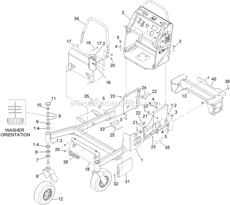 Main Frame Assembly Diagram and Parts List for VTS740EKC604 (314000000-314999999)(2014) Exmark Lawn Mower