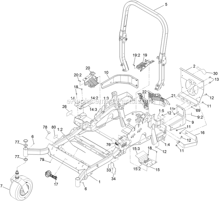 Main Frame Assembly Diagram and Parts List for LZX921GKA726B1 (316000000-399999999)(2016) Exmark Lawn Mower