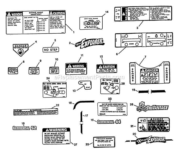 Decals Diagram and Parts List for EX20KC (130000-149999)(1997) Exmark Lawn Mower