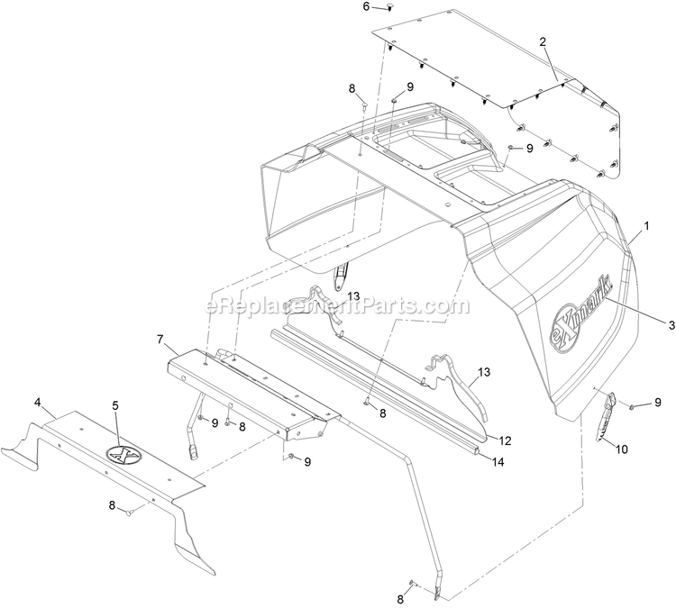 Hood Assembly Diagram and Parts List for LZS80TDYM604W0 (404314159-406294344)(2019) Exmark Lawn Mower