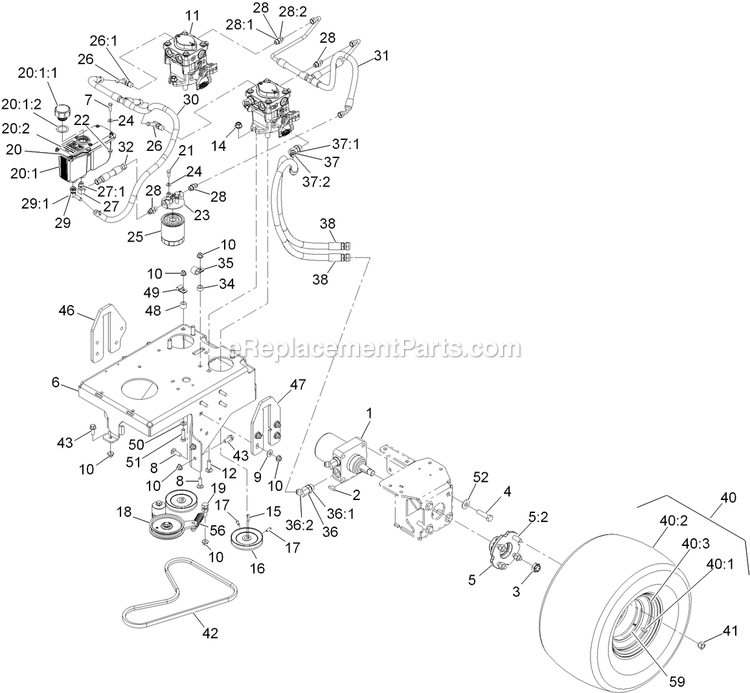 Ground Drive Assembly Diagram and Parts List for VT24KA484CA (920000-999999)(2011) Exmark Lawn Mower