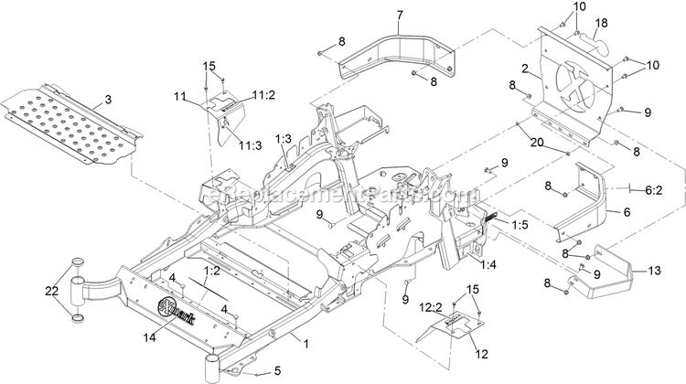 Main Frame Assembly Diagram and Parts List for LZE751GKA524A2 (404314159-406294344)(2019) Exmark Lawn Mower