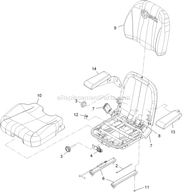 Seat With Tracks Assembly Diagram and Parts List for LZX38KC726SS (920000-999999)(2011) Exmark Lawn Mower