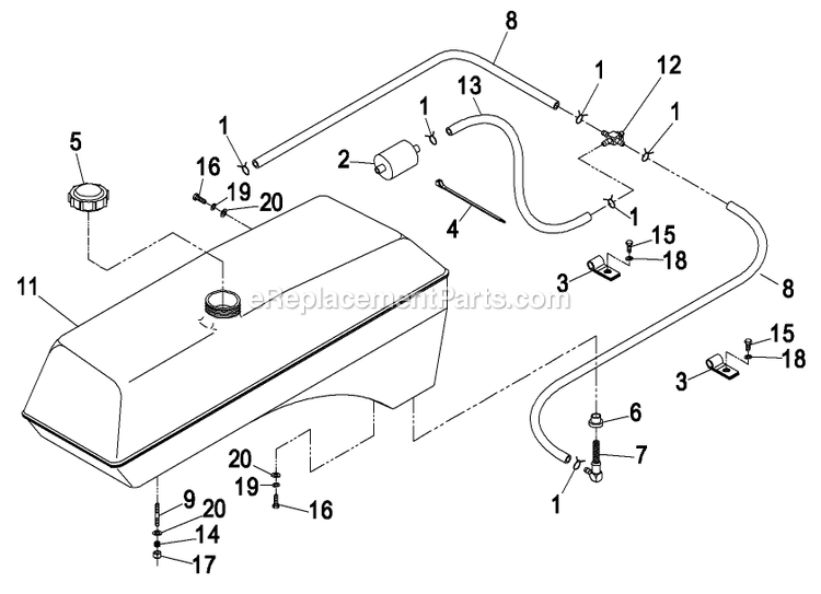 Fuel Group (1) Diagram and Parts List for LZ23KA604 (260000-319999)(2001) Exmark Lawn Mower