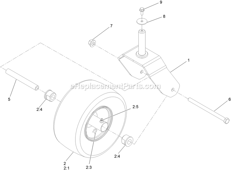 Caster, Wheel And Tire Assembly Diagram and Parts List for QZE725GKC50200 (408644346-411294211)(2021) Exmark Lawn Mower
