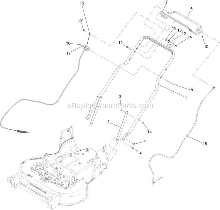 Handle Assembly Diagram and Parts List for ECS180CKA30000 (404314159-406294344)(2019) Exmark Lawn Mower