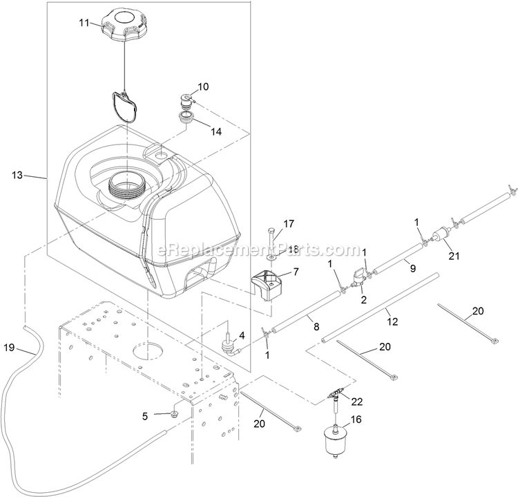 Fuel Tank Assembly Diagram and Parts List for TTS600KAE483 (313000000-313999999)(2013) Exmark Lawn Mower