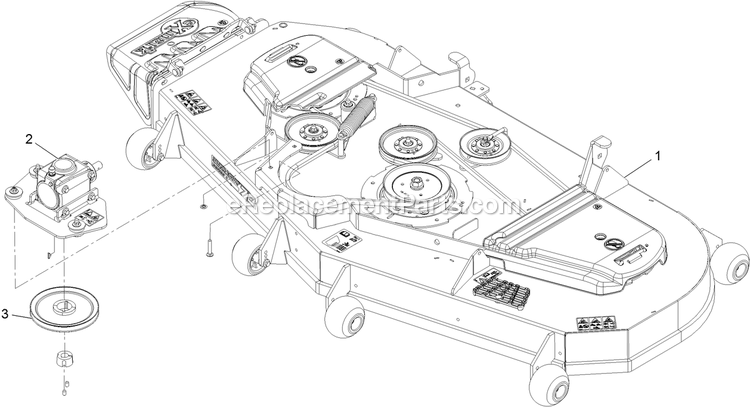 Deck Assembly With Gearbox Diagram and Parts List for LZS80TDYM724W0 (406294345-408644345)(2020) Exmark Lawn Mower
