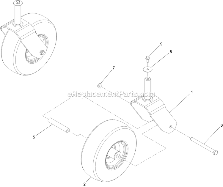 Caster, Wheel And Tire Assembly Diagram and Parts List for QZE725GKC42200 (411294212-999999999)(2022) Exmark Lawn Mower