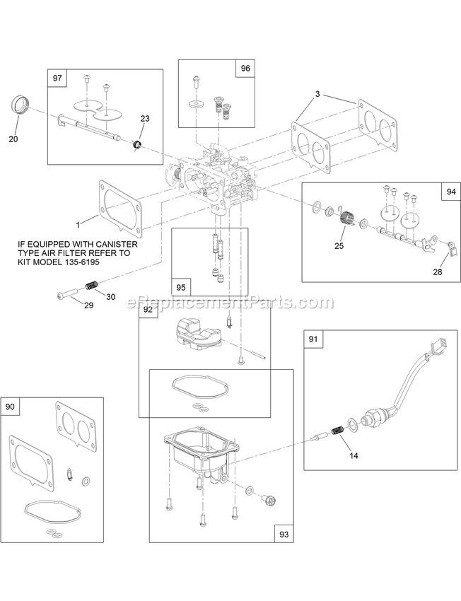 Carburetor Assembly Diagram and Parts List for QZE702GEM42200 (406294345-408644345)(2020) Exmark Lawn Mower