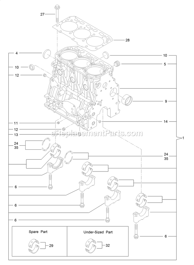 Cylinder Block Assembly Diagram and Parts List for LZS88CDYM96RW0 (402082300-404314158)(2018) Exmark Lawn Mower
