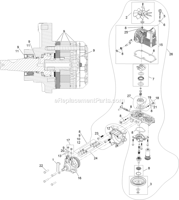 Rh Hydro Assembly Diagram and Parts List for LZS801GKA524A2 (411294212-999999999)(2022) Exmark Lawn Mower