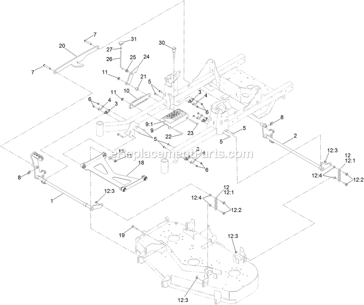 Deck Lift Assembly Diagram and Parts List for RAE708GEM52300 (404314159-406294344)(2019) Exmark Lawn Mower