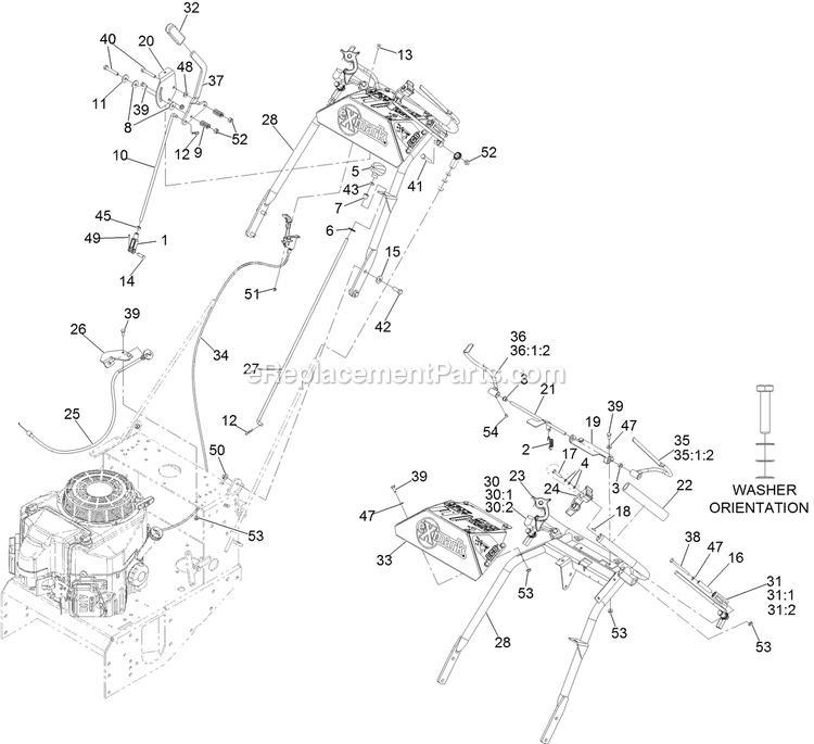 Controls Assembly Diagram and Parts List for VHS481GKA36200 (315000000-315999999)(2015) Exmark Lawn Mower