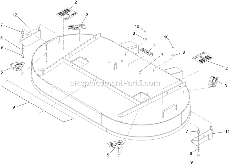 Deck With Decals Assembly Diagram and Parts List for NVS730AKC48000 (411294212-999999999)(2022) Exmark Lawn Mower