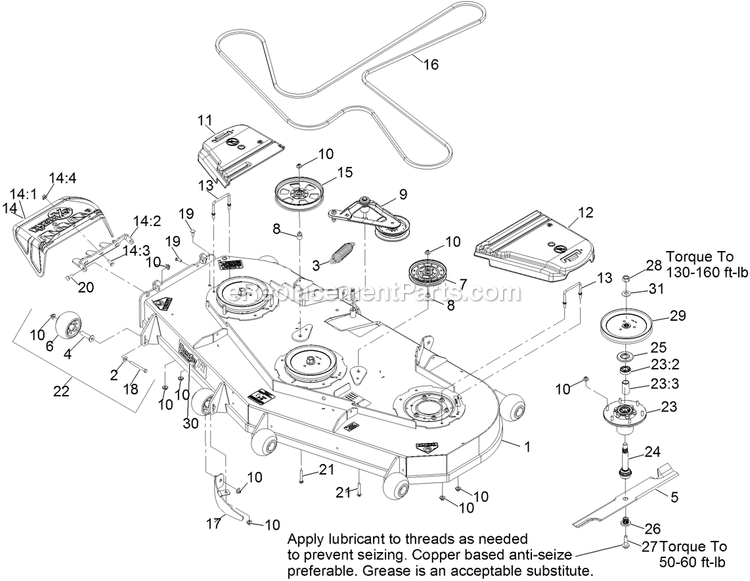 Deck Assembly Diagram and Parts List for LZS801GKA72400 (315000000-315999999)(2015) Exmark Lawn Mower