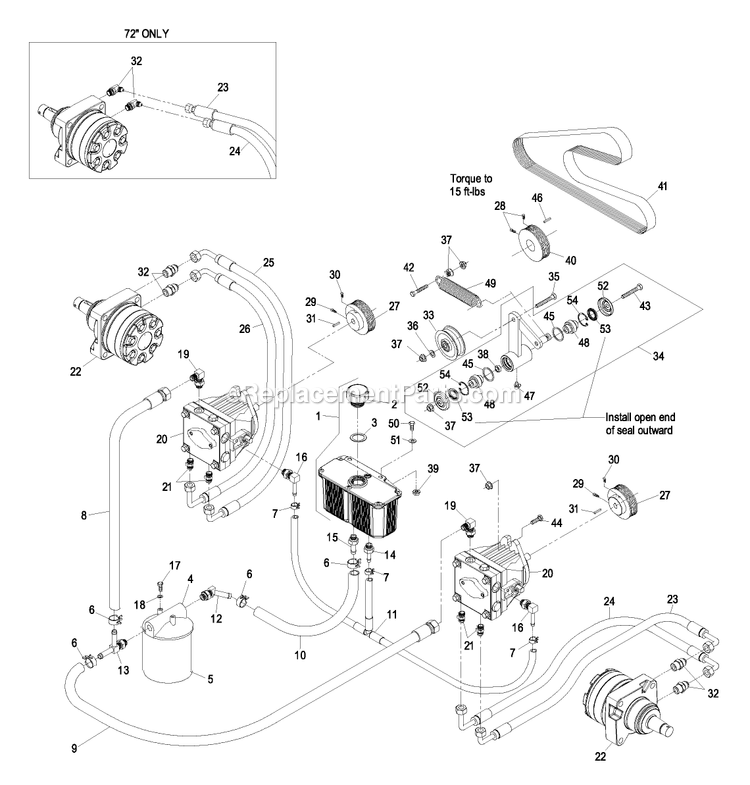 Hydraulic Group Diagram and Parts List for LZ27LKA604 (510000-539999)(2005) Exmark Lawn Mower
