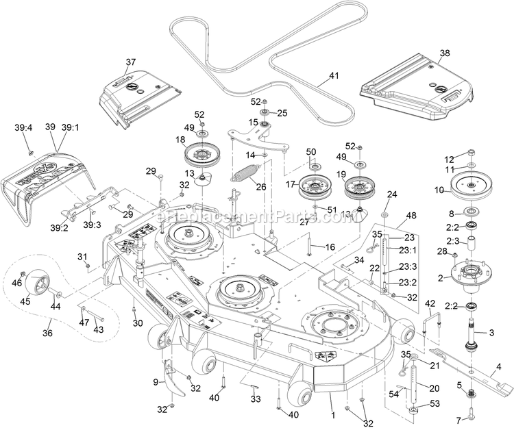 Deck Assembly Diagram and Parts List for TTX650EKC60400 (406294345-999999999)(2020) Exmark Lawn Mower