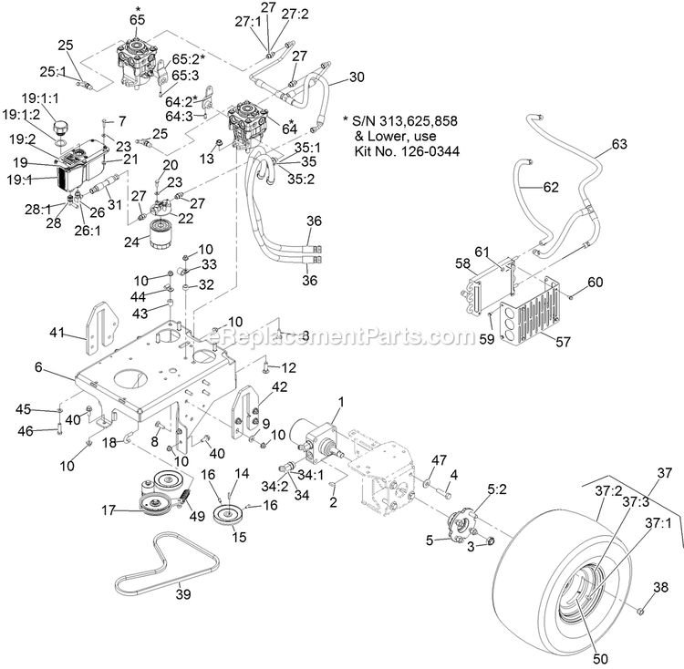 Ground Drive Assembly Diagram and Parts List for VTX691KA524 (313000000-313999999)(2013) Exmark Lawn Mower