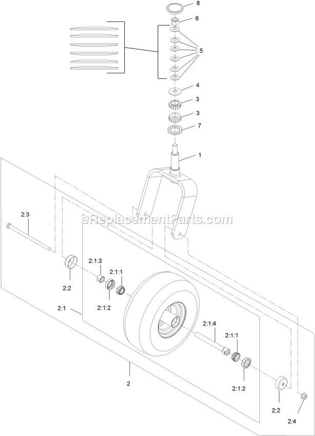Caster Wheel And Fork Assembly Diagram and Parts List for LZS88CDYM96RW0 (402082300-404314158)(2018) Exmark Lawn Mower