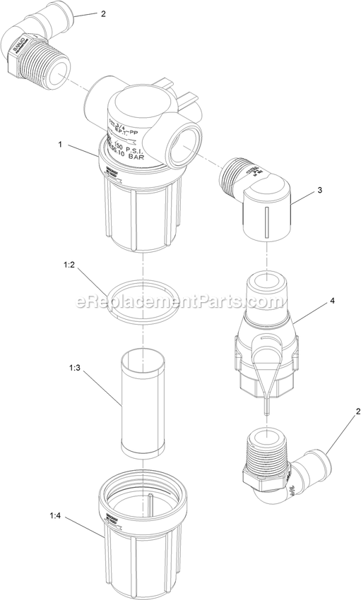 Strainer Assembly Diagram and Parts List for SSS270CSB00000 (402082300-404314158)(2018) Exmark Sprayer