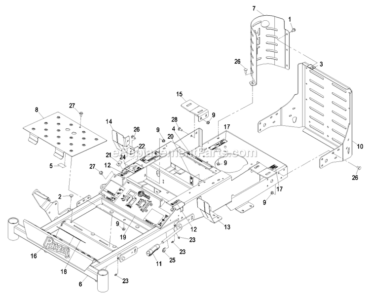 Frame Group (1) Diagram and Parts List for PHZ19KA344CA (720000-789999)(2008) Exmark Lawn Mower