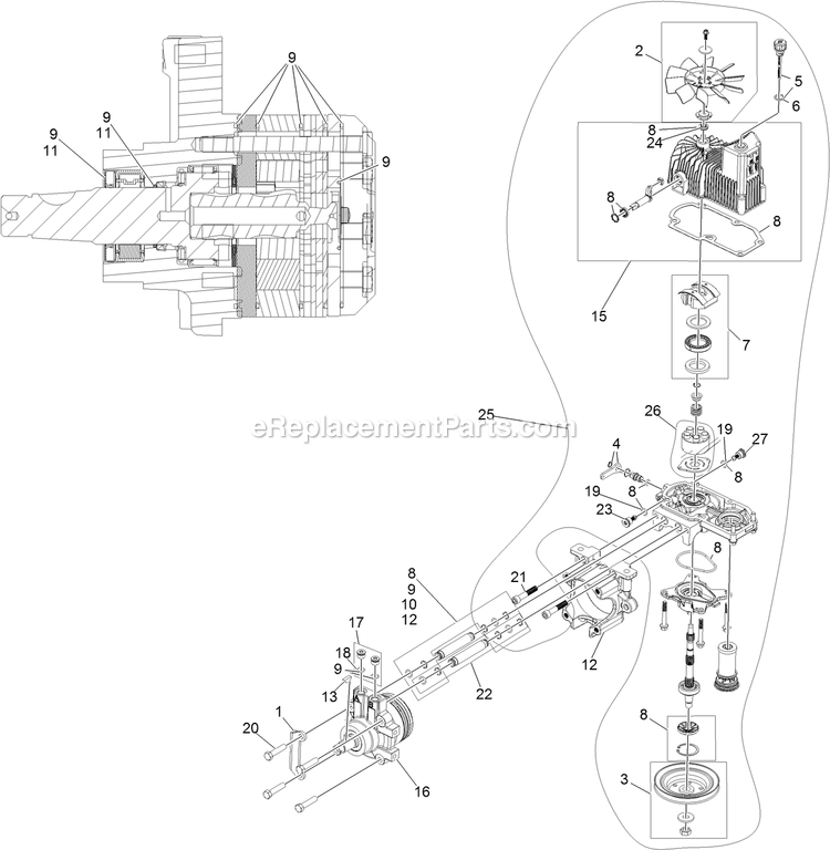 Rh Hydro Assembly Diagram and Parts List for LZE740EKC60400 (406294345-408644345)(2020) Exmark Lawn Mower