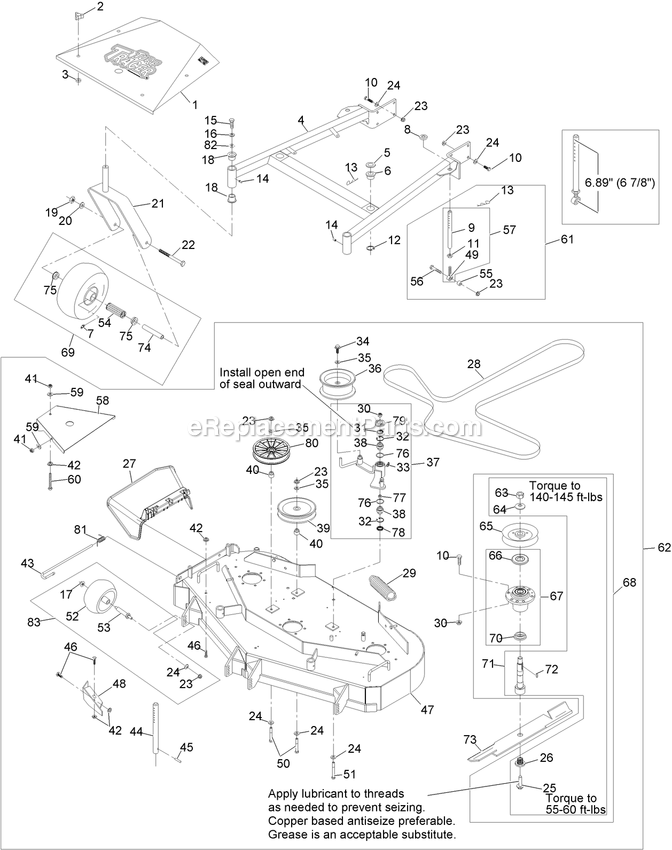 Mower Deck Assembly Diagram and Parts List for TTS600KAE483 (313000000-313999999)(2013) Exmark Lawn Mower