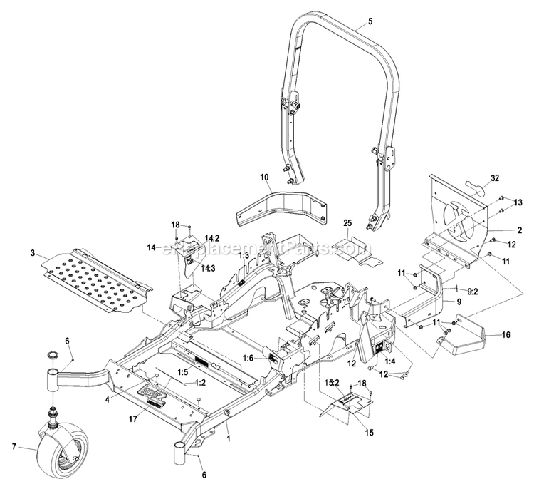 Mainframe Group Diagram and Parts List for LZA20KAS484 (850000-919999)(2010) Exmark Lawn Mower