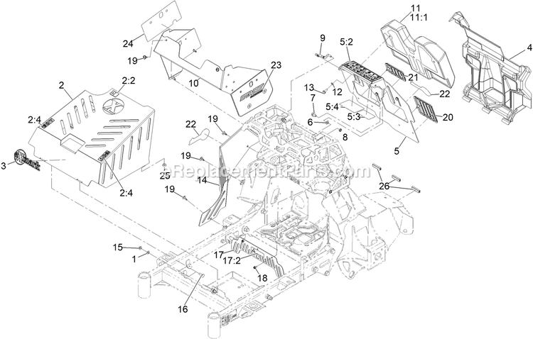 Guarding Assembly Diagram and Parts List for STE600CKA323H1 (408644346-411294211)(2021) Exmark Lawn Mower