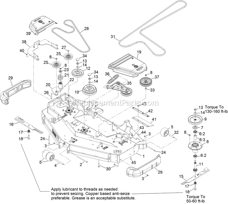 Deck Assembly Diagram and Parts List for LZE730GKA60RA1 (315000000-315999999)(2015) Exmark Lawn Mower