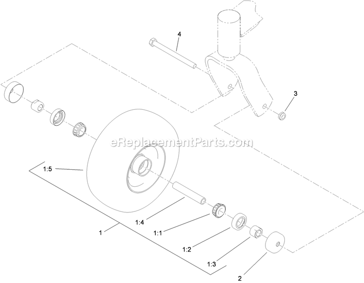 Wheel And Bearing Assembly Diagram and Parts List for VTX651KA484 (313000000-313999999)(2013) Exmark Lawn Mower