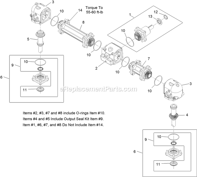Gearbox Assembly Diagram and Parts List for NV730EKC42 (314000000-314999999)(2014) Exmark Lawn Mower