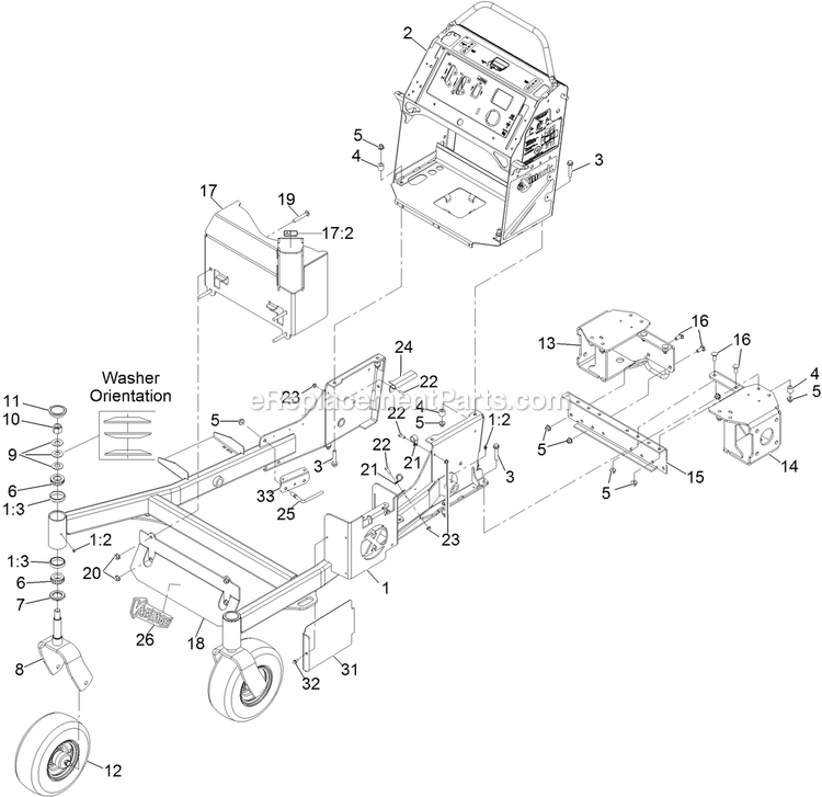 Main Frame Assembly Diagram and Parts List for VT740EKC604 (312000000-312999999)(2012) Exmark Lawn Mower