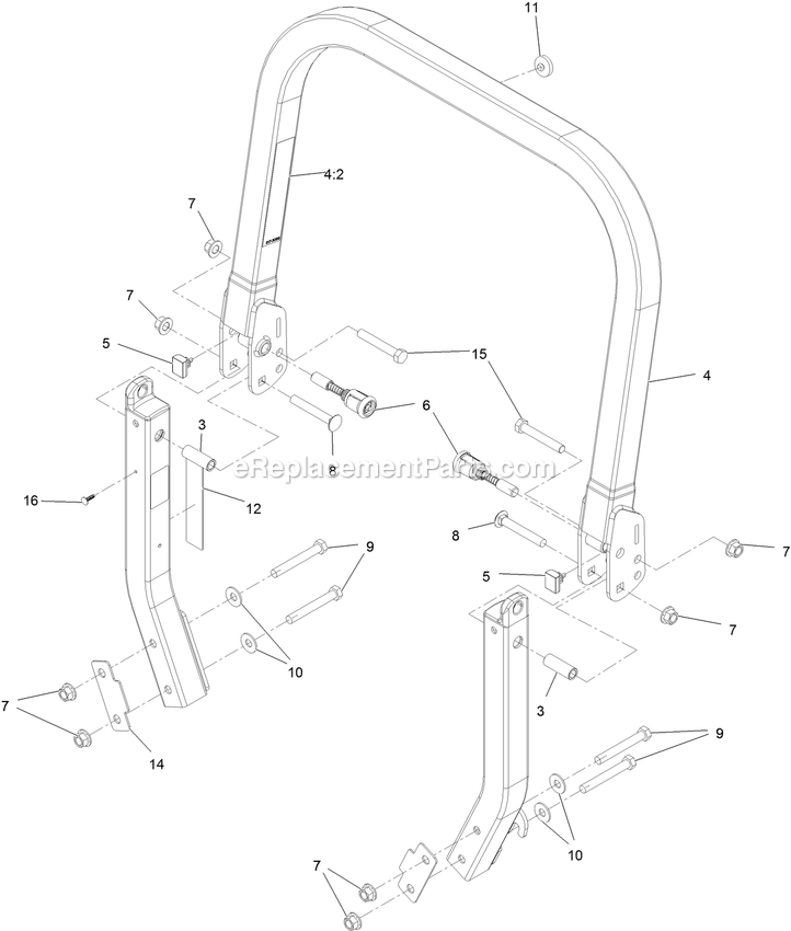 Roll Over Protection System Diagram and Parts List for LZE651CKA484A2 (411294212-999999999)(2022) Exmark Lawn Mower