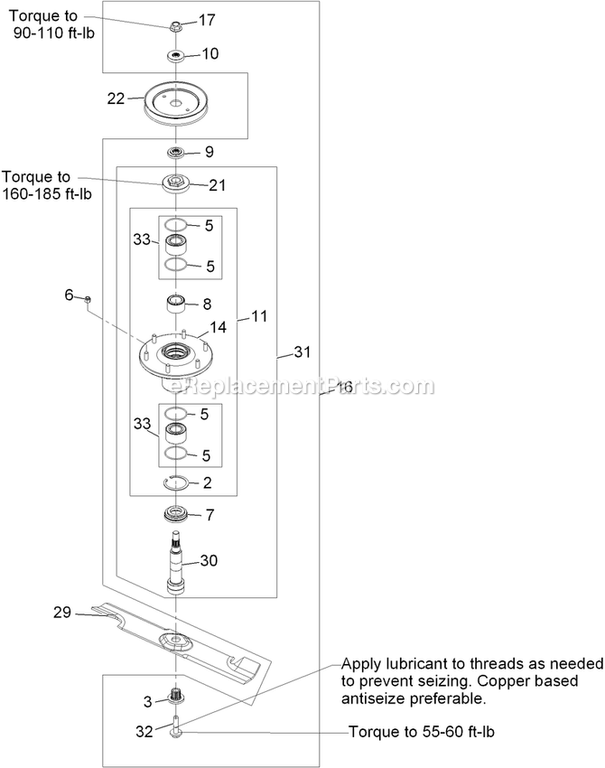 Spindle Assembly Diagram and Parts List for LZD25KD725 (920000-999999)(2011) Exmark Lawn Mower