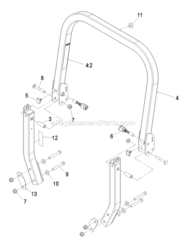 Rops Assembly Diagram and Parts List for LZAS20BV484 (790000-849999)(2009) Exmark Lawn Mower
