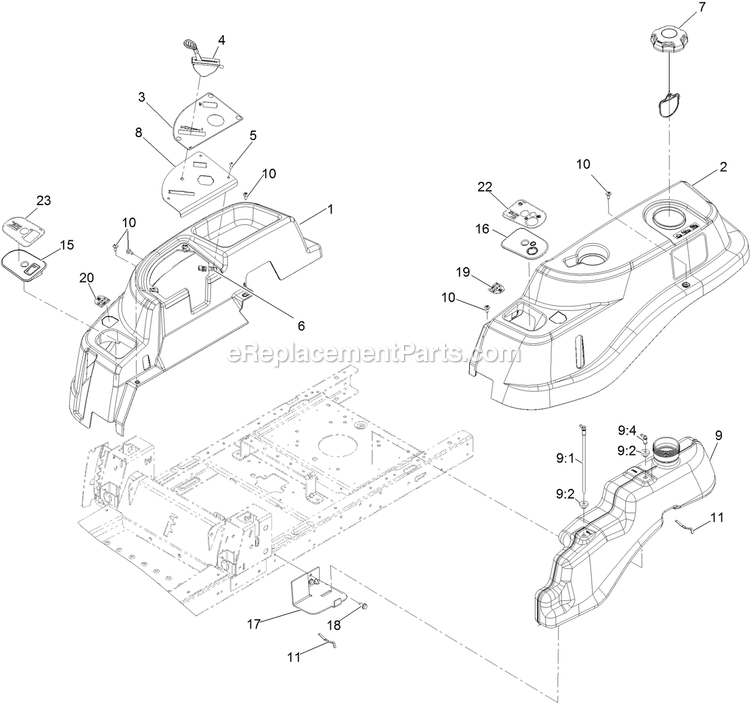 Controls And Fuel Tank Assembly Diagram and Parts List for QSS725GKC50200 (315000000-315999999)(2015) Exmark Lawn Mower