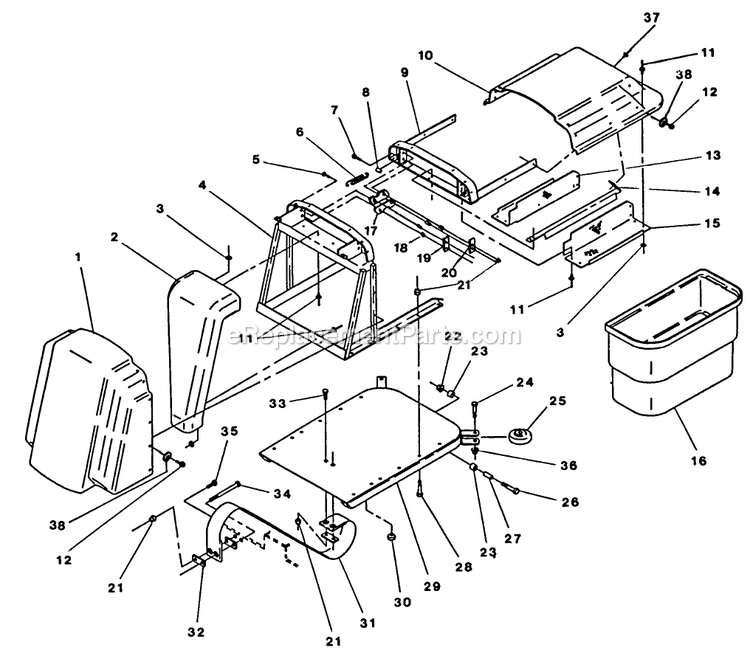 Grass Catcher Diagram and Parts List for EX1800  Exmark Lawn Mower