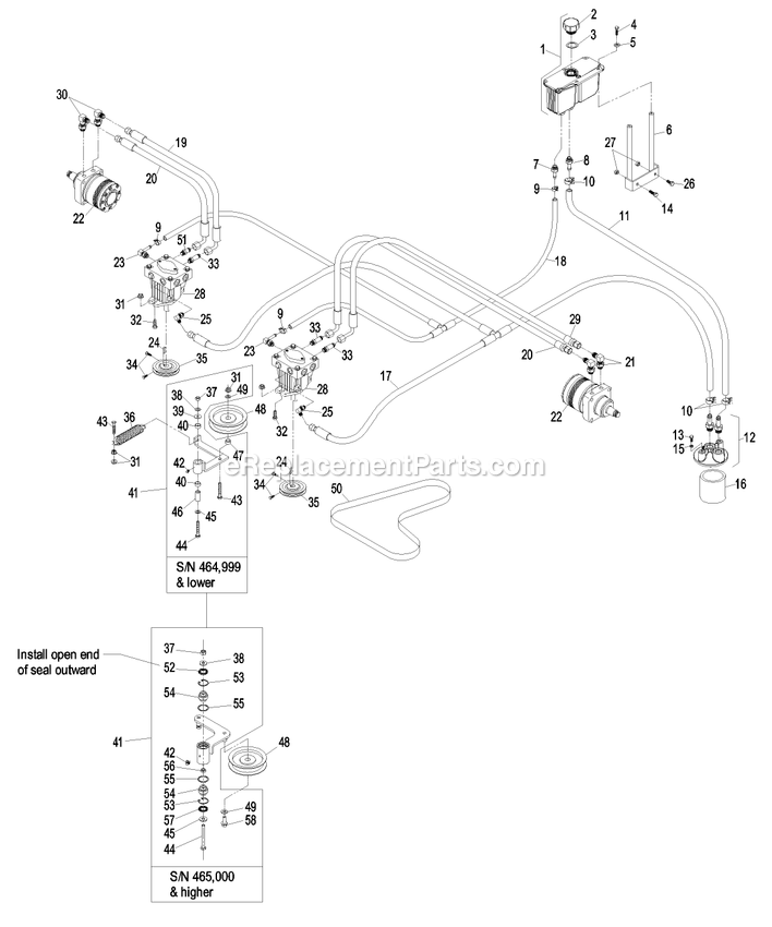 Hydraulic Group Diagram and Parts List for LCT5219KA (440000-509999)(2004) Exmark Lawn Mower
