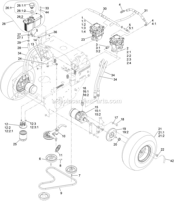 Ground Drive Assembly Diagram and Parts List for TTS600GKA523E0 (408644346-411294211)(2021) Exmark Lawn Mower